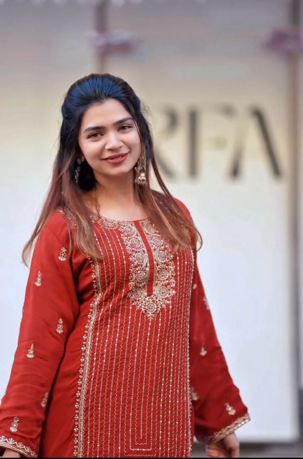 Red Georgette With Embroidery Work Salwar Suit - Image 3