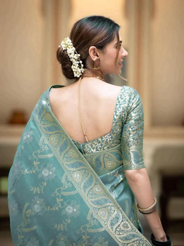 Sky Blue Soft Litchi Silk All Over Weaving Saree - Image 2