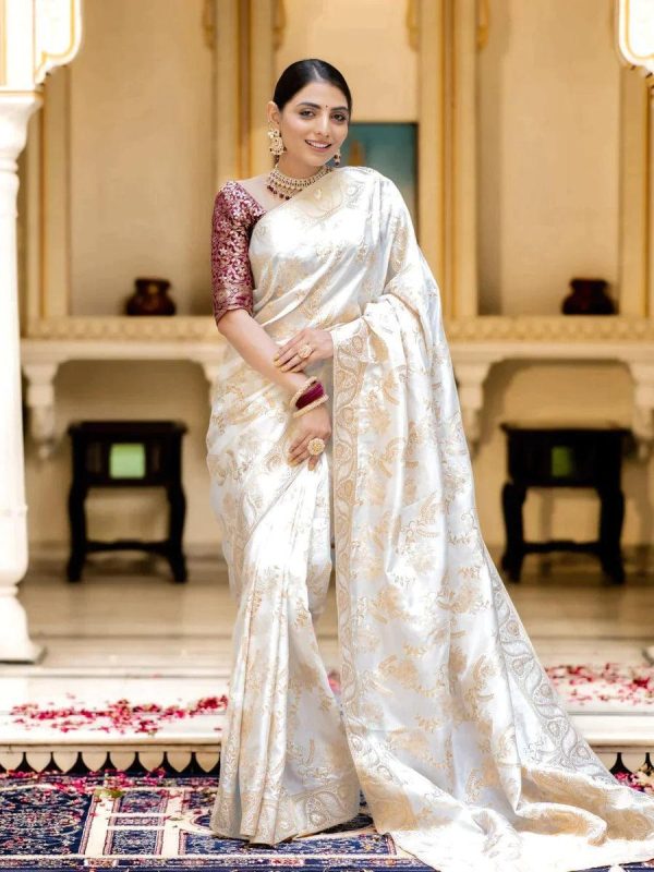 White Soft Litchi Silk All Over Weaving Saree - Image 3