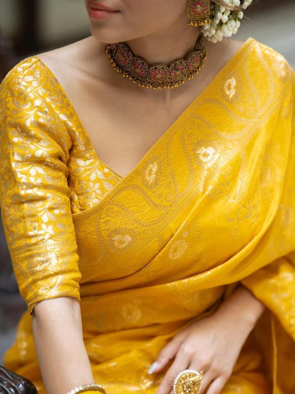Yellow Soft Litchi Silk All Over Weaving Saree - Image 2