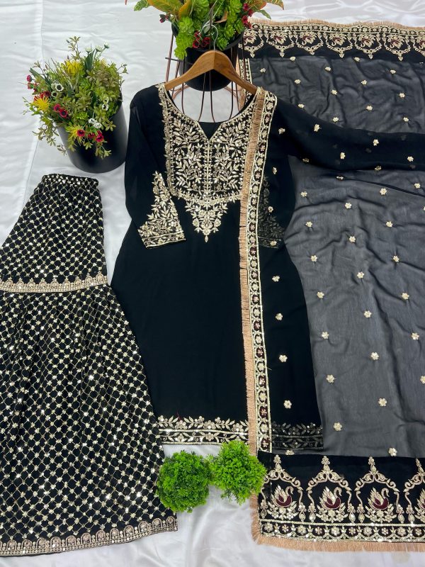 Black Georgette Embroidery Sequence Work Salwar Suit - Image 2
