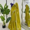 Mustard Yellow Tesla Chiffon Thread Work Saree