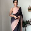 Peach Black Soft Georgette Silk Ready To Wear Saree