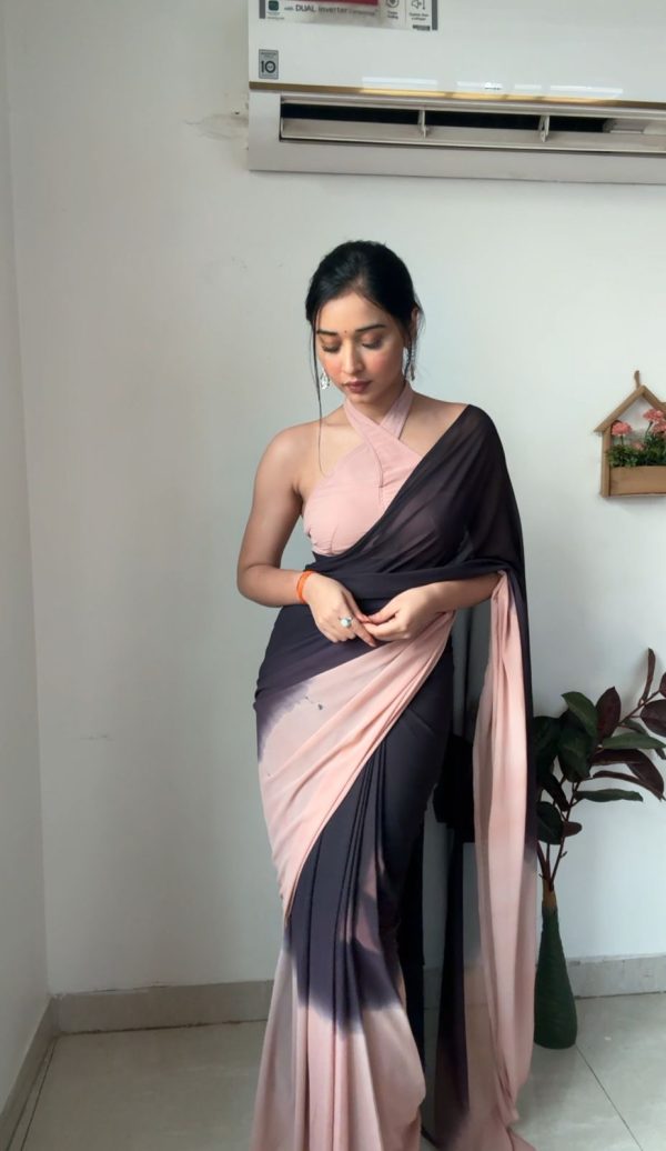 Peach Black Soft Georgette Silk Ready To Wear Saree - Image 3