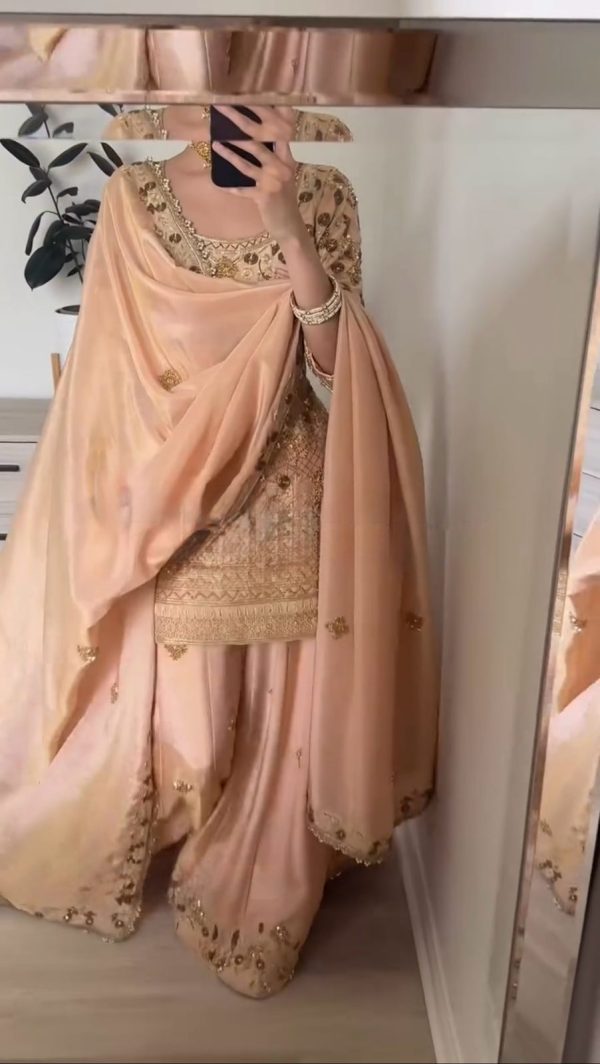 Peach Jalpari Cotton With Embroidery Sequence Salwar Suit - Image 3