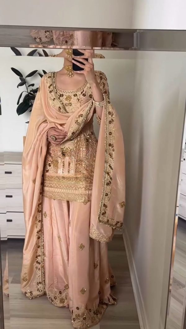 Classic Peach Color Jalpari Cotton With Embroidery Sequence Salwar Suit