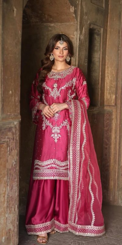 Classic Rani Pink Color Chinnon Silk Sequence Work Salwar Suit