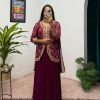 Classic Wine Color Printed Faux Georgette Embroidery Work Salwar Suit