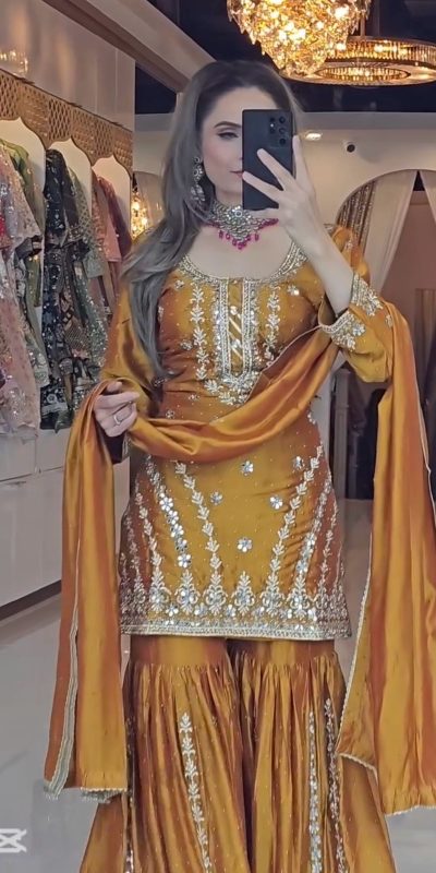 Classic Yellow Color Foix Georgette Beads With Sequence Salwar Suit