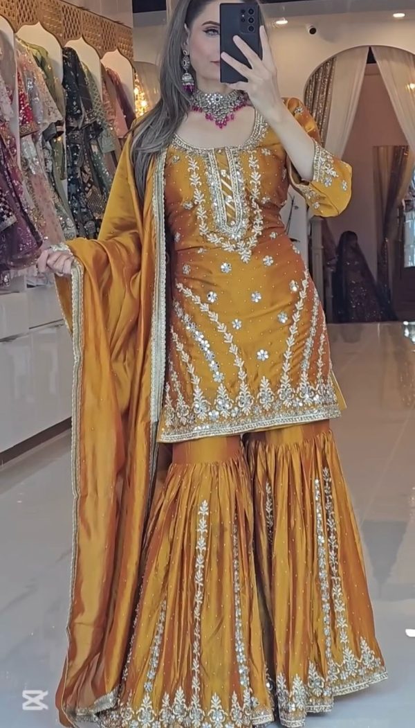 Yellow Foix Georgette Beads With Sequence Salwar Suit - Image 2