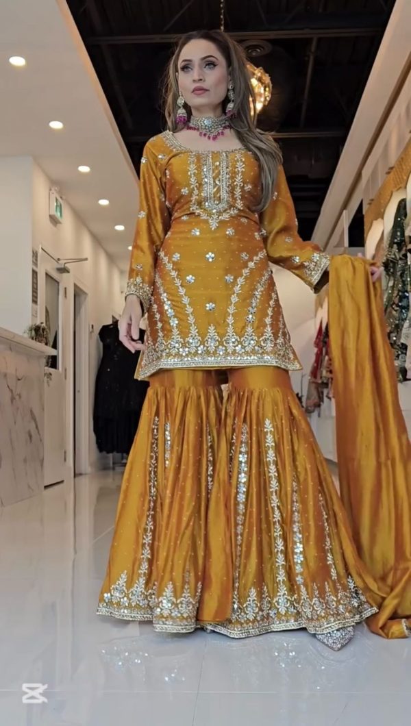 Yellow Foix Georgette Beads With Sequence Salwar Suit - Image 4