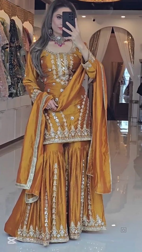 Yellow Foix Georgette Beads With Sequence Salwar Suit - Image 5