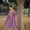 Light Purple Roman Silk Embroidery Sequence Work Gown