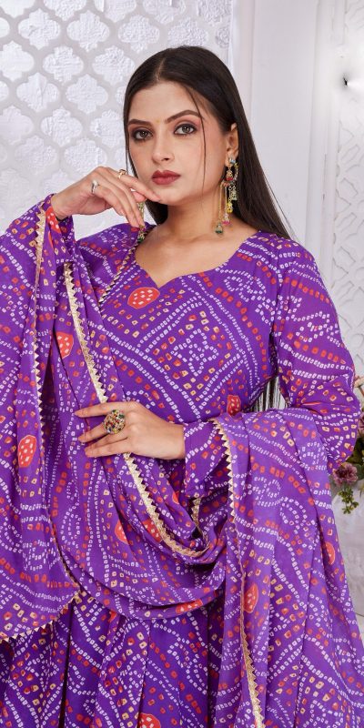 Cool Pink Color Georgette Print With Lace Work Gown