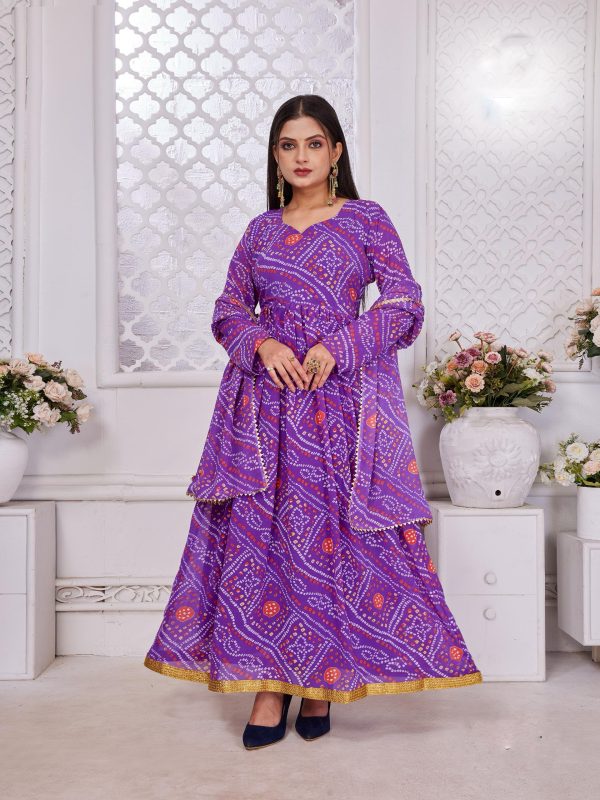 Cool Pink Color Georgette Print With Lace Work Gown