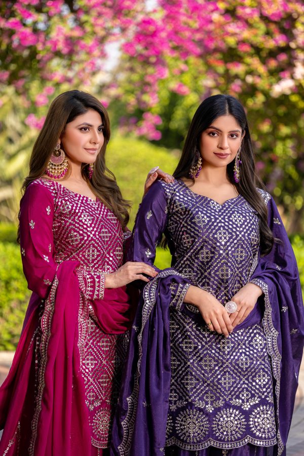Rani Pink Chinon Thread Sequence Work Salwar Suit - Image 2