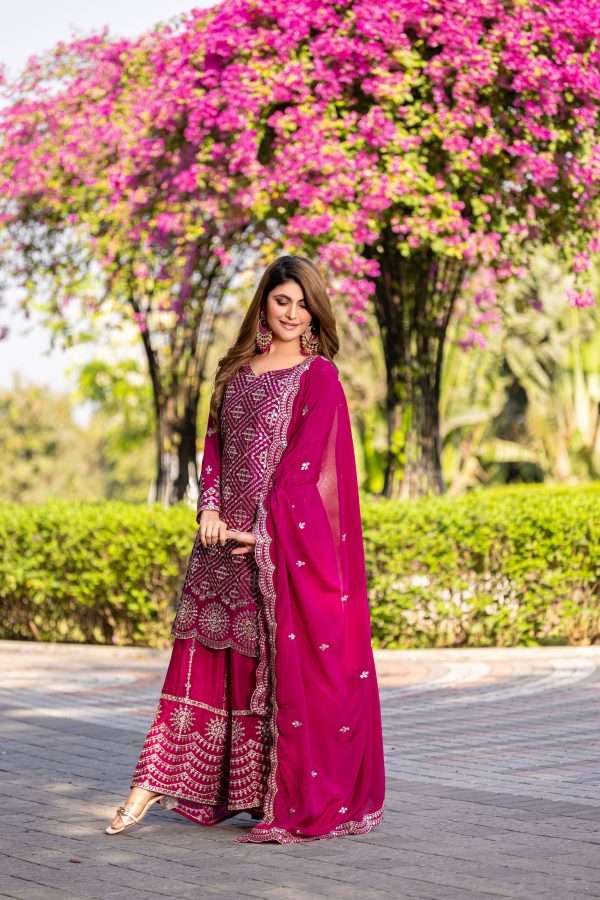Rani Pink Chinon Thread Sequence Work Salwar Suit - Image 4