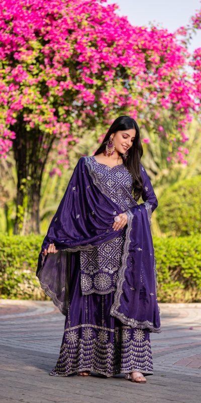 Cool Royal Purple Color Chinon Thread Sequence Work Salwar Suit