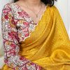 Dazzling Yellow Color Gadwall Chex Arce Work Saree