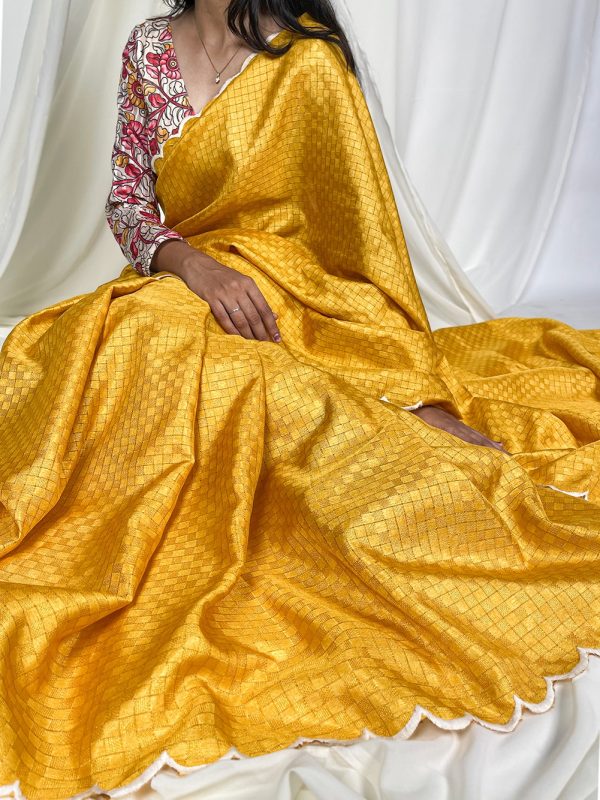 Yellow Gadwall Chex Arce Work Saree - Image 2