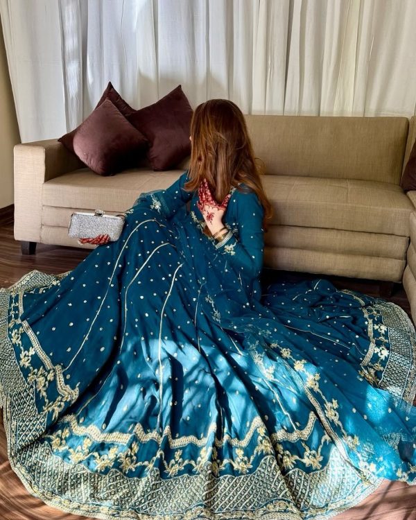 Rama Blue Star Georgette Embroidery Work Gown - Image 2