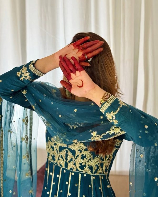 Rama Blue Star Georgette Embroidery Work Gown - Image 4