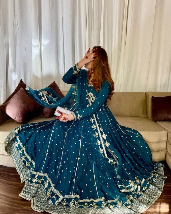 Rama Blue Star Georgette Embroidery Work Gown - Image 5