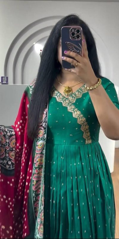 Elegant Rama Color Chinon Thread Sequence Work Gown