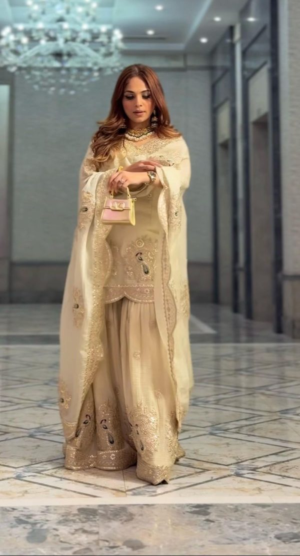 Half White Chinon Silk Sequence Work Salwar Suit - Image 2