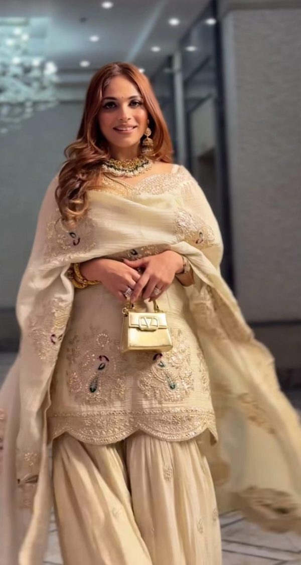 Half White Chinon Silk Sequence Work Salwar Suit - Image 5