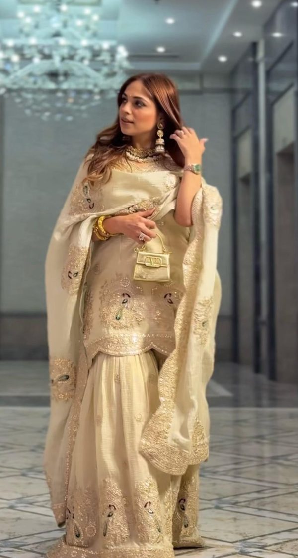 Half White Chinon Silk Sequence Work Salwar Suit - Image 7