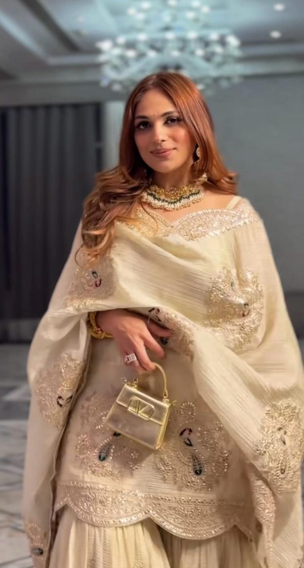 Half White Chinon Silk Sequence Work Salwar Suit - Image 6