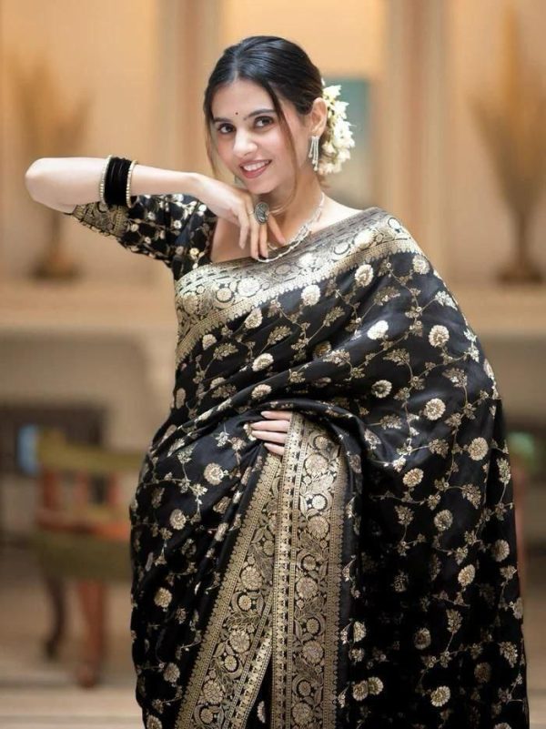 Fancy Black Color Soft Litchi Silk Kubera Pattu Saree