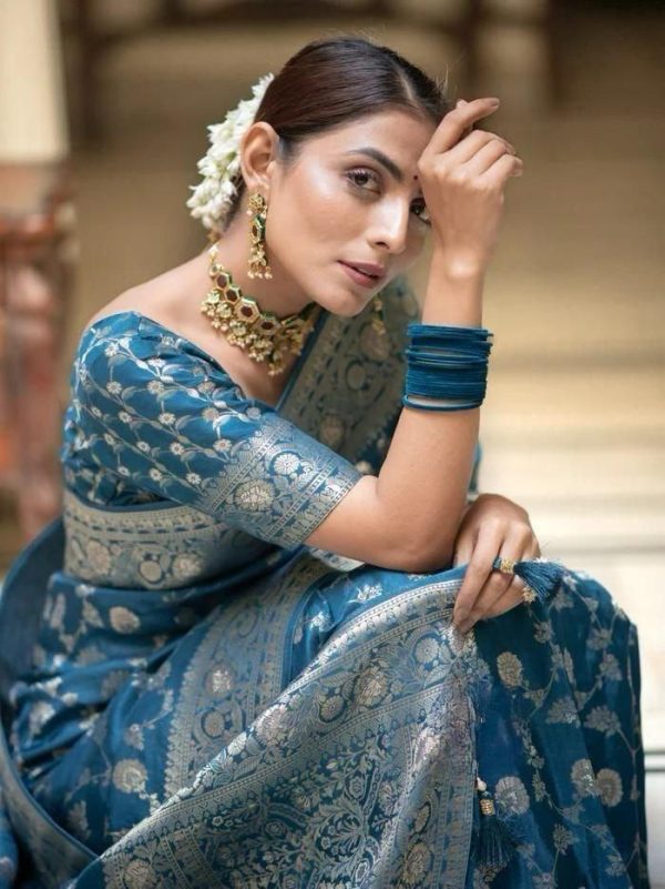 Fancy Blue Color Soft Litchi Silk Kubera Pattu Saree