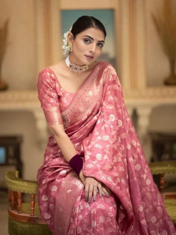 Fancy Peach Color Soft Litchi Silk Kubera Pattu Saree