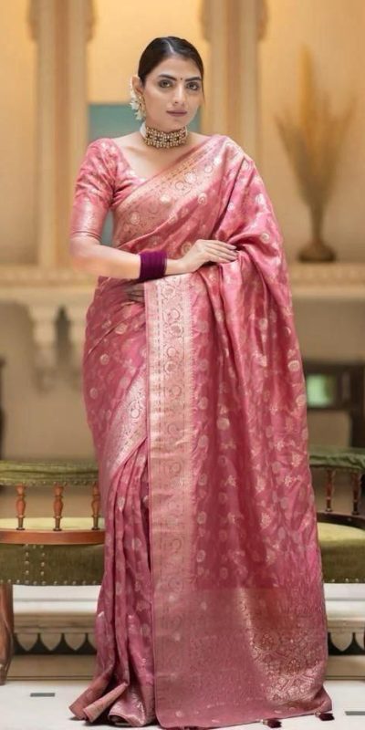 Fancy Peach Color Soft Litchi Silk Kubera Pattu Saree
