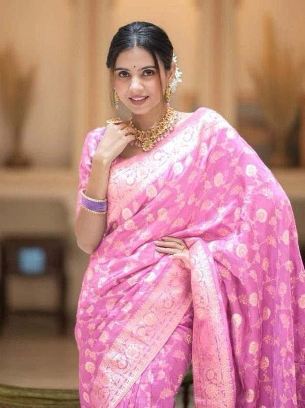 Pink Soft Litchi Silk Kubera Pattu Saree - Image 2