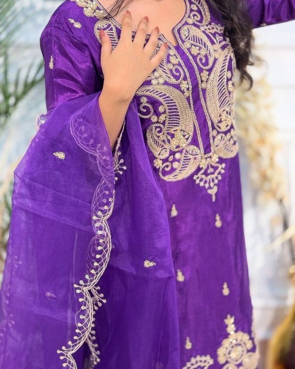 Purple Chinon Silk Embroidery Work Salwar Suit - Image 3