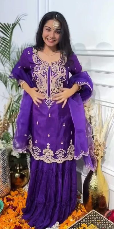 Fancy Purple Color Chinon Silk Embroidery Work Salwar Suit