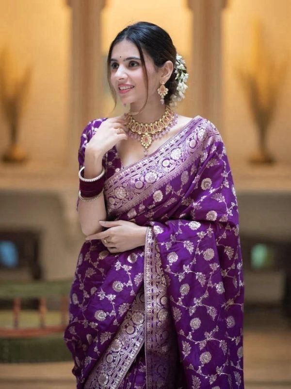 Purple Soft Litchi Silk Kubera Pattu Saree - Image 2