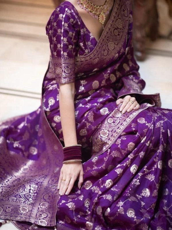 Purple Soft Litchi Silk Kubera Pattu Saree - Image 3