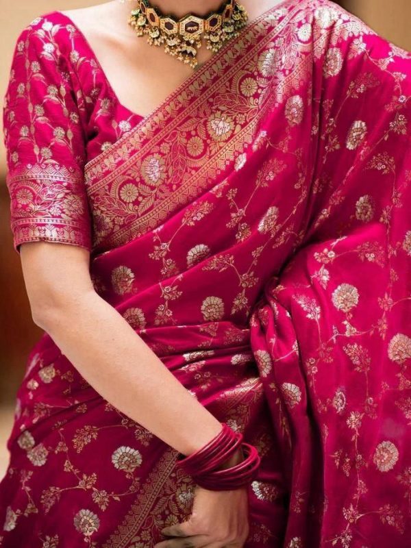 Fancy Rani Pink Color Soft Litchi Silk Kubera Pattu Saree