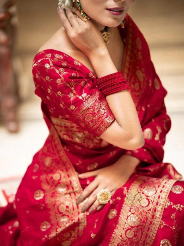 Red Soft Litchi Silk Kubera Pattu Saree - Image 3