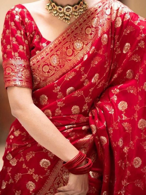 Red Soft Litchi Silk Kubera Pattu Saree - Image 4
