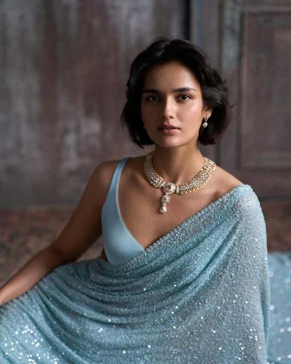 Sky Blue Georgette Khichdi Sequence Work Saree - Image 2