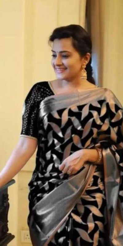 Fantastic Black Color Soft Litchi Silk All Over Weaving Saree