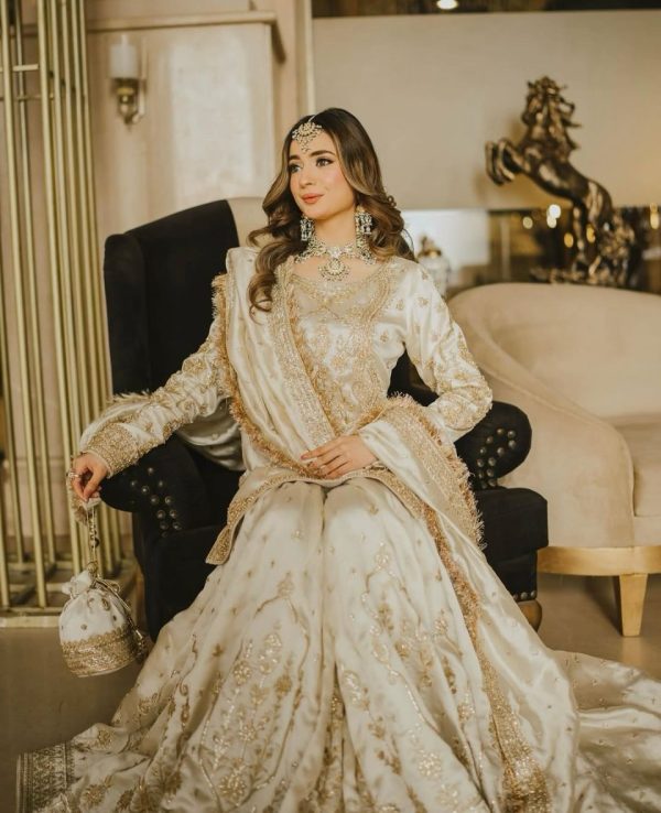 Half White Chinon Silk Embroidery Work Salwar Suit - Image 2