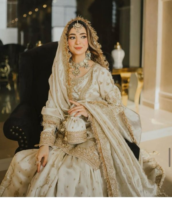 Half White Chinon Silk Embroidery Work Salwar Suit - Image 5