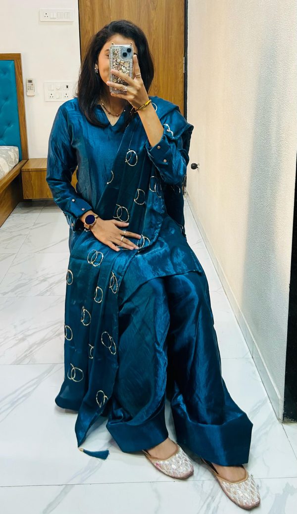 Rama Blue Silk Salwar Suit - Image 4