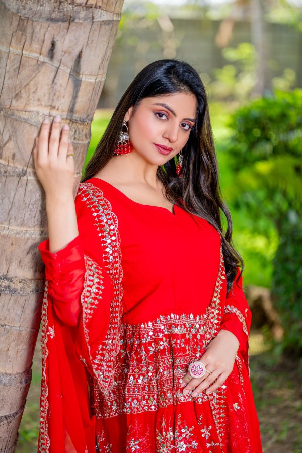 Red Georgette 7mm Sequence Work Salwar Suit - Image 2